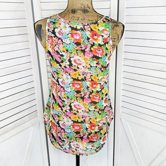 Ambiance Apparel Sheer Chiffon Floral Button Front Tank Top Small - Picture 4 of 10
